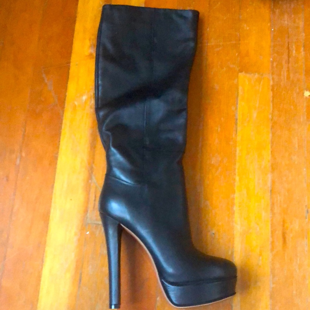 Super high black leather boots